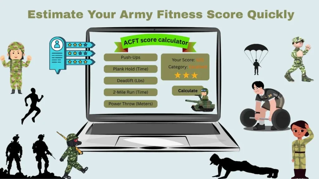 acft score calculator to estimate army fitness score including push ups plank deadlift and run